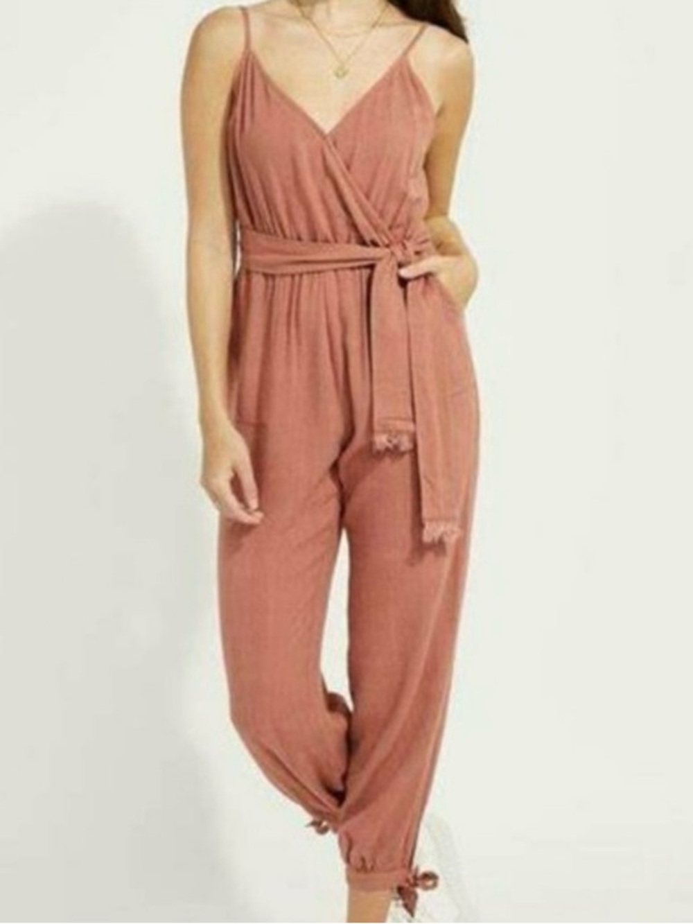 Gentle Fawn Size Large NWT Spaghetti Strap Ankle Tie Jumpsuit in Dusty Rose